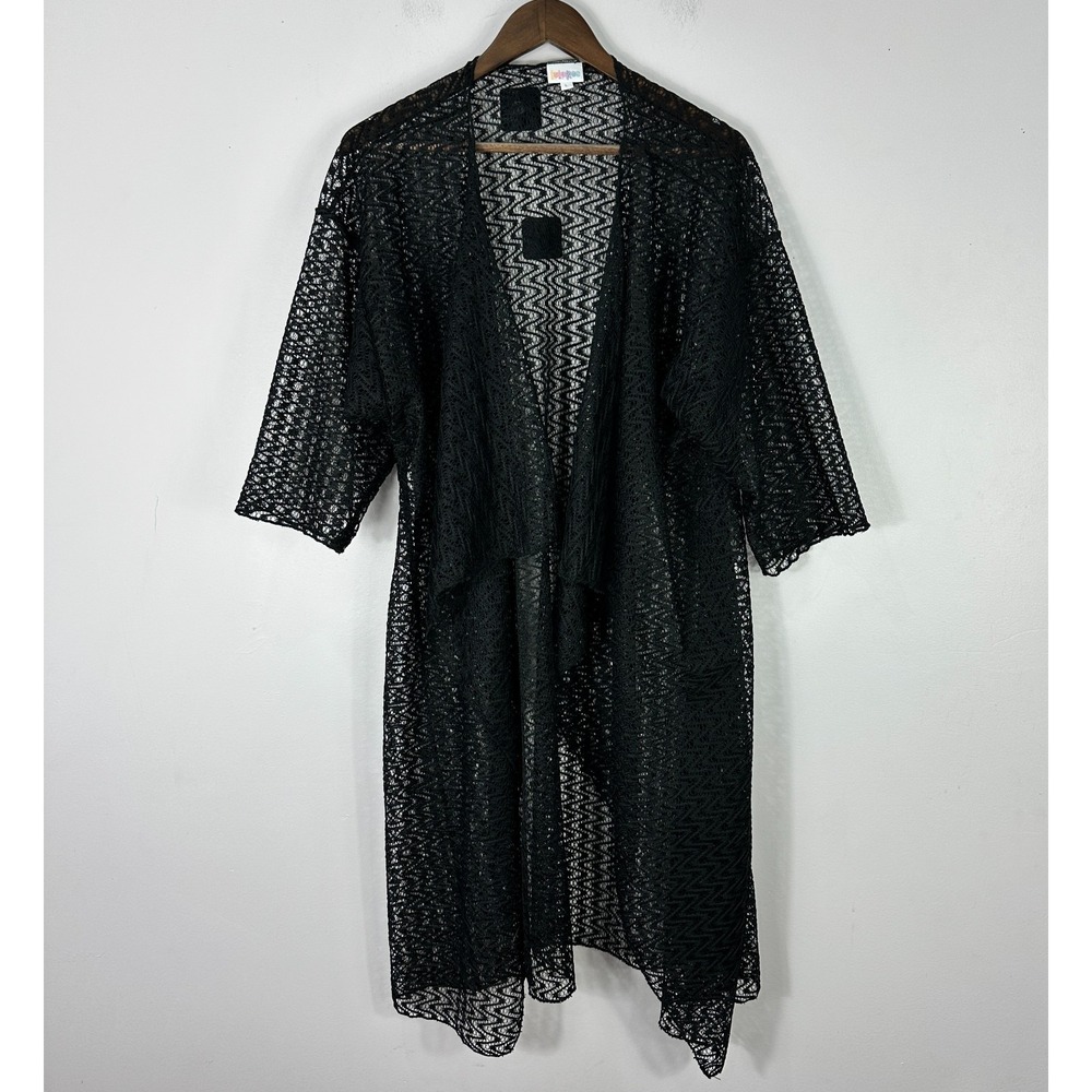 LuLaRoe Kimono Cardigan L Black Sheer Lace Open Front Boho Festival Witchy Layer